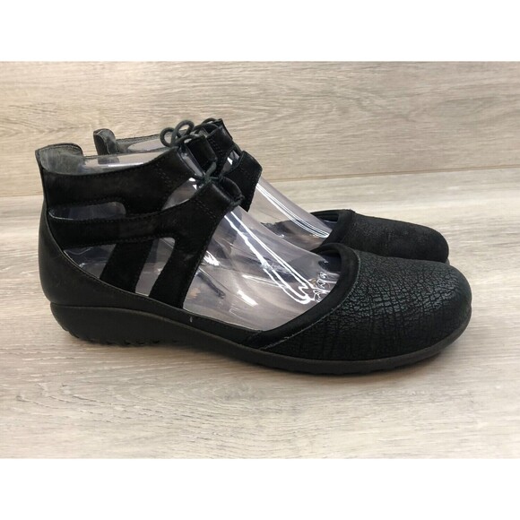 Naot Kata  Womens  Sandal EUR 42 Black Leather Ankle Strap Lace-Up Flat Comfort - Picture 1 of 10